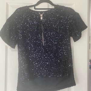 CLOSED sequin Short Sleeve Top - Navy blue